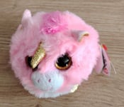 Peluche Ty Puffies Fantasia Licorne Boule Rose doré Blanc Corne Yeux dec3-