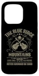 Coque pour iPhone 15 Pro Blue Ridge Mountains avec guitares Design vieilli vintage