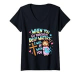 Womens When you go through deep waters I will be with you Jesus V-Neck T-Shirt