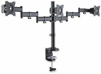 PureMounts PM-OFFICE-03 Support de bureau pour 3 écrans de 33 à 69 cm (13 à 27"), inclinable de -45° à 45°, orientable à 180°, pivotant à 360°, VESA 100x100, noir,, Adaptateur