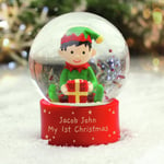 Personalised Memento Company Message Red Elf Glitter Christmas Snow Globe