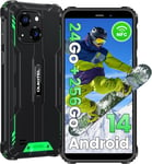 WP32Pro Téléphone Portable Android 14,Smartphone Pas Cher incassable 6"" HD+ Octa-Core,24GB+256GB Smartphone débloqué 4G,Batterie 6300mAh,étanchéité IP68,5+20MP Caméra,Double SIM,OTG,NFC-Vert.[U332]