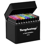 Tongfushop 80+2 Couleurs Feutre a Alcool Set, Feutres Coloriage Adulte, 2S Séchage Rapide Marqueur Alcool avec Pochette de Transport et Espaceur pour Peinture, Griffonnages, Animation