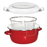 Premier Housewares 5L Deep Fat Fryer Enamel Chip Pan Fryer Glass Lid Chip Fryer Deep Frying Pan Red Deep Fryers Fryer Basket Small Fryer 16x33x27