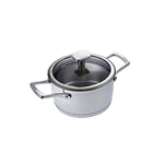 Moneta Accordo Inox, Casserole à Induction avec Couvercle en Verre et 2 Poignées, Revêtement Extérieur en Acier Inoxydable Brossé, pour Toutes les Plaques de Cuisson, Passe au Lave-Vaisselle, 22cm