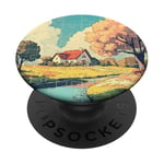 Maison Nature Paysage Art Décoratif Avec Grille Puzzle PopSockets PopGrip Adhésif