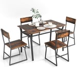 RELAX4LIFE Table a Manger avec 4 Chaises Industrielles, Table Chaise Encastrable avec Étagère en Filet, Cadre en Métal, Ensemble Table et 4 Chaises pour Cuisine Restaurant (Marron Rustique)