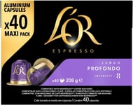 L'OR Espresso Lungo Profondo Coffee Pods x40 Intensity 8 Pack of 1, Total 40