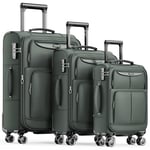 SHOWKOO Set de 3 Valises de Voyage Tissu Oxford Souple Extensible Légère Durable Trolley Sets de Bagages Cabine avec 4 roulettes Silencieuses à 360° et Serrure TSA (M L XL-Vert)