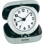 TFA Dostmann Analogue Alarm 60.1012 with Metal Box for Travelling Foldable Quartz Clock Silver, Plastic, Stainless Steel Look, (L) 65 x (B) 70 x (H) 27 (70) mm