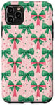 iPhone 11 Pro Max Green Bows On Pink Preppy Christmas Festive Pattern Case