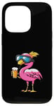 Coque pour iPhone 13 Pro Flamant rose amusant avec bière | BD Apres Ski