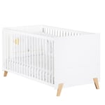 Lit évolutif - 140x70cm - Babyprice Joy Naturel - Blanc sur pieds en bois naturel