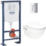 Grohe - Pack wc Bâti Autoportant Solido + wc sans bride sat + Abattant SoftClose + Plaque Chrome (AUTOPORTANT-PROJECT-1)