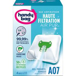 Handy Bag - Sacs aspirateur A07 x4sacs - AEG, Progress,Tornado - 99,99% des poussières retenues - Fermeture facile - Filtre anti-allergène - 50% de matériaux recyclés ou renouvelables