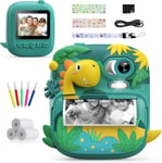 Kids Camera Instant Print, CAMCLID 2.4 Inch Screen Camera for Kids Dinosaur with