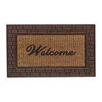 Relaxdays Paillasson Welcome, Coco Caoutchouc, 45x75 cm, Tapis d’entrée intérieur extérieur, antidérapant, Marron/Nature