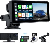 LAMTTO Portable Car Stereo for Wireless Carplay with 2.5K Dash Cam Front and Rear, 6.86'' Touch Screen Car Play with Android Auto,Mirror Link,GPS Navigation,1080p Backup Camera,Loop Recording