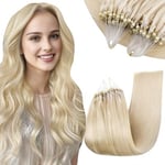 RUNATURE Extension a Froid Cheveux Naturel Blond Extension Cheveux Easy Loop Micro Anneau Extension a Froid Blond Blanc Loop Extension Cheveux Humain 12 Pouces/30cm 50 Mèches/40g #1000