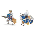 Papo-Lot de 2 Figurines - Collection Médieval - Fantastique - Roi Arthur Bleu + Cheval du Roi Arthur Bleu