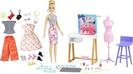 Barbie Fashion Designer Doll (12-in/30.40-cm), and Studio, 25+ Design and Fashion Accessories, Design Desk, Chair, Sewing Machine, Fabric Swatches, Mannequin and More, Ages 3 Years Old and Up, HDY90