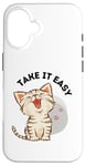 iPhone 16 Take it easy with cute cat and cat paws design Case