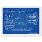 Artery8 SR-71 Blackbird Habu US Airforce Aircraft Spy Plane Blueprint Plan Artwork Framed Wall Art Print A4