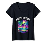 Womens North Dakota Aurora Borealis Northern Lights Vacation V-Neck T-Shirt