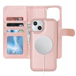 Ｈａｖａｙａ for Coque iPhone 15 Plus Magsafe Compatible Coque iPhone 15 Plus Porte Carte Flip Étui Cuir Portefeuille à Rabat Homme Amovible - Or Rose