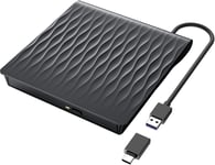 Lecteur CD Externe USB 3.0 & Type-C, Professionnel Lecteur DVD Externe pour PC, Graveur CD DVD +/-RW pour Laptop, Desktop, iMac, MacBook,Compatible avec Windows11/10/8/7/XP/Vista/Linux/MacOS