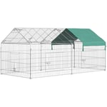 Pawhut - Parc enclos métal époxy cage extérieure dim. 2,20L x 1,03l x 1,03H m 3 portes et trappe surface abrité pe vert - Vert