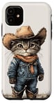 Coque pour iPhone 11 Chat noir dans des bottes de cowboy