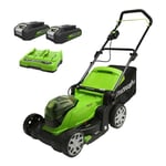 Greenworks G24X2LM41K2X Tondeuse à Gazon Sans Fil pour Pelouses Jusqu'à 220m², Largeur de Coupe 41 cm, Sac de 50L, INCLUS Deux Batteries de 24V (Équivalent 48V) 2Ah et Chargeur Double