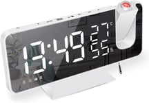 Reveil Projecteur,Radio Réveil avec Température,Humidité,Ecran LED Miroir de 7,5 Pouces,Snooze Double Alarme,4 Luminosité de L'écran avec Fonction de Gradation Automatique,Port de USB (Blanc)