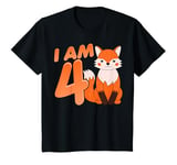 Youth I Am 4 Years Old Kids Cute Fox 4th Birthday Party T-Shirt