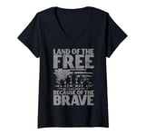 Womens Land of the Free Because of the Brave Veteran V-Neck T-Shirt