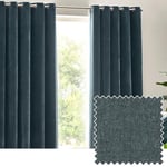 Yard Heavy Chenille Velvet Eyelet Curtains - 2 Panels - Width x Drop - 229 x 229cm (90 x 90) - Marine