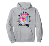 Skiing Girl Boho Rainbow Winter Sports Ski Lover Girls Pullover Hoodie