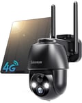 Solareye Caméra de surveillance extérieure 4G LTE avec carte SIM – Caméra PTZ 2K avec panneau solaire, orientable à 355°/120°, vision nocturne couleur, audio bidirectionnel, détecteur de mouvement