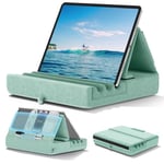 KDD Coussin de Support pour Tablette, Support Ipad Pliable pour Lit, Genoux, Bureau - Oreiller Repose Tablette avec Pochette & Support de Stylet pour Ipad Pro 12.9 10.5 9.7 Air Mini 6 5 4, Vert