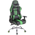 Décoshop26 - Fauteuil de bureau gamer design sportif fonction de massage chauffant avec coussins en pvc noir / vert 100002532