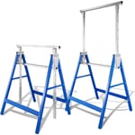 Lot de 2 tréteaux télescopiques, tréteau pliable métal bricolage travaux, h. 80-130cm, Bleu - Randaco