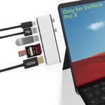 Surface Pro X Docking Station, 6-in-2 Aluminum USB C Hub Multiport Adapter with 4K HDMI Port, Type C Port, 2 USB 3.0 Port, SD &TF(Micro SD) Card Slot, Plug and Play