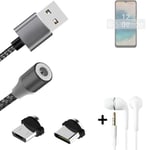 Data charging cable for + headphones Nokia G22 + USB type C a. Micro-USB adapter