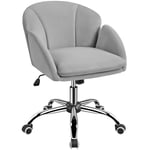 Yaheetech Chaise Bureau Design Fleur Fauteuil de Bureau en Velours Hauteur Réglable avec Dossier Arrondi Inclinable pour Chambre Bibliothèque Gris Clair