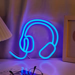 LED Neon Sign Headphones USB Wall Night Light Lamp Hanging Bar Home Decor Blue