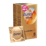 Durex 16 Préservatifs Nude XL - Homme Extra Fins et Extra Large, Largeur nominale 60 mm - 2x8 unités