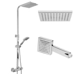 Système de douche complet en acier colonne montante argent carré avec thermostat