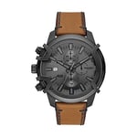 Diesel Montre pour Homme Griffed, mouvement chronographe, boîtier en acier inoxydable 48mm Gunmetal avec un bracelet en cuir, DZ4569