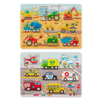 B. Toys BX2356Z Puzzles en Bois Peg 8 pièces pour Tout-Petits, Enfants - Cars, 2 Ans + - Camions et véhicules de Construction Peek & Explore, Multicolore